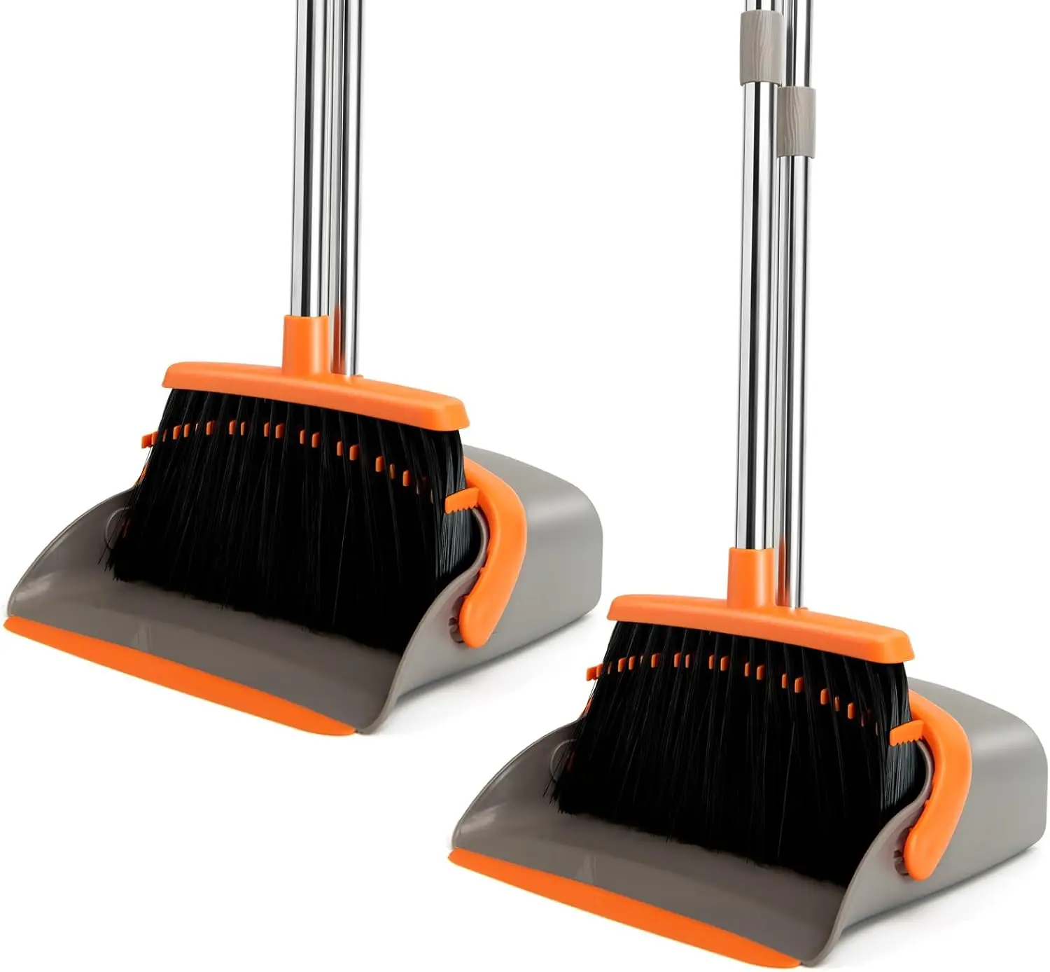 

2-Pack Broom and Dustpan Set with Long Handle, Heavy Dust Broom and Dustpan Combo for Home，Kitchen, Office, Pet Hair(Gray Orange
