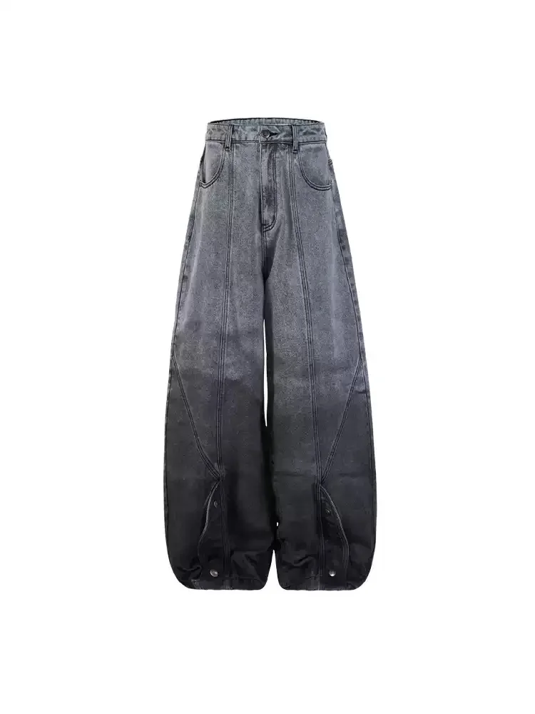 

American Style Washing Distressed Gradual Change Color Knife Jeans For Man High Quality Fashionable Loose Wide Leg Pants