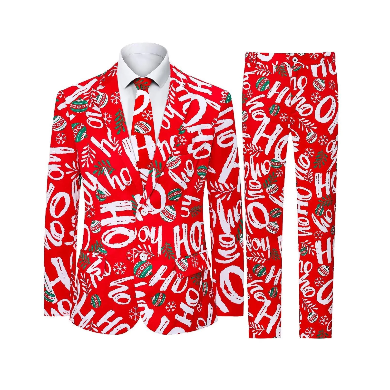 Men Christmas Suits Xmas Suit Christmas Blazer Party Performance Costume Adults Jacket Pants with Tie