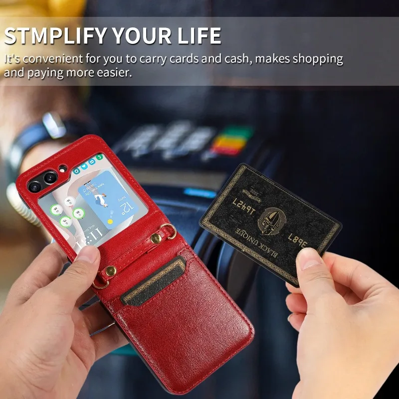 Phone Case For Samsung Galaxy Z Flip3/Flip4/Flip5 New INS Solid Color Crossbody Folding Card Case Plain Protective Cover