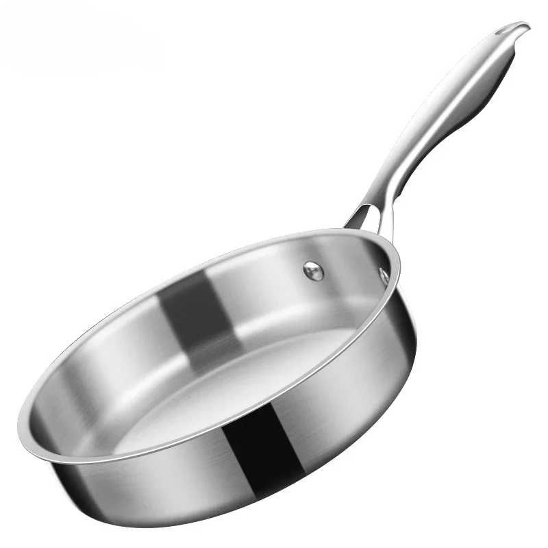 16cm/20cm Frying Pan Stainless Steel Non Coated Flat Bottom Pan Household Cooking Steak Omelet Pan General