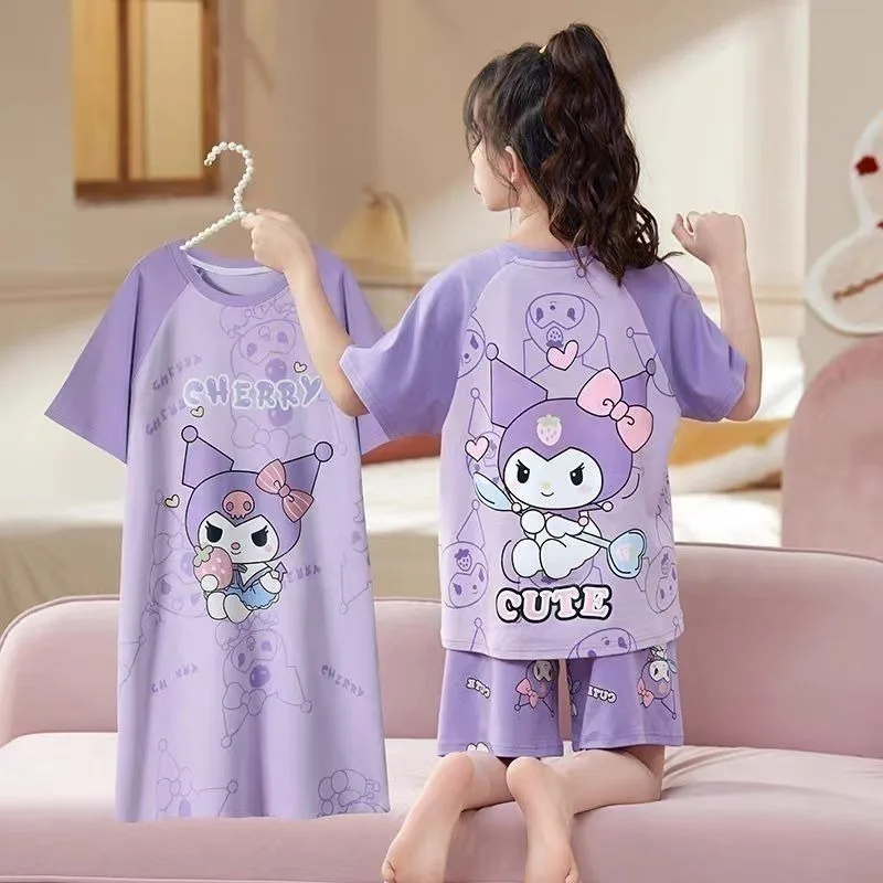 

Cartoon Sanrio My melody Kuromi Pochacco Pompom Purin Cinnamoroll children's cute pattern short sleeve nightdress set of three