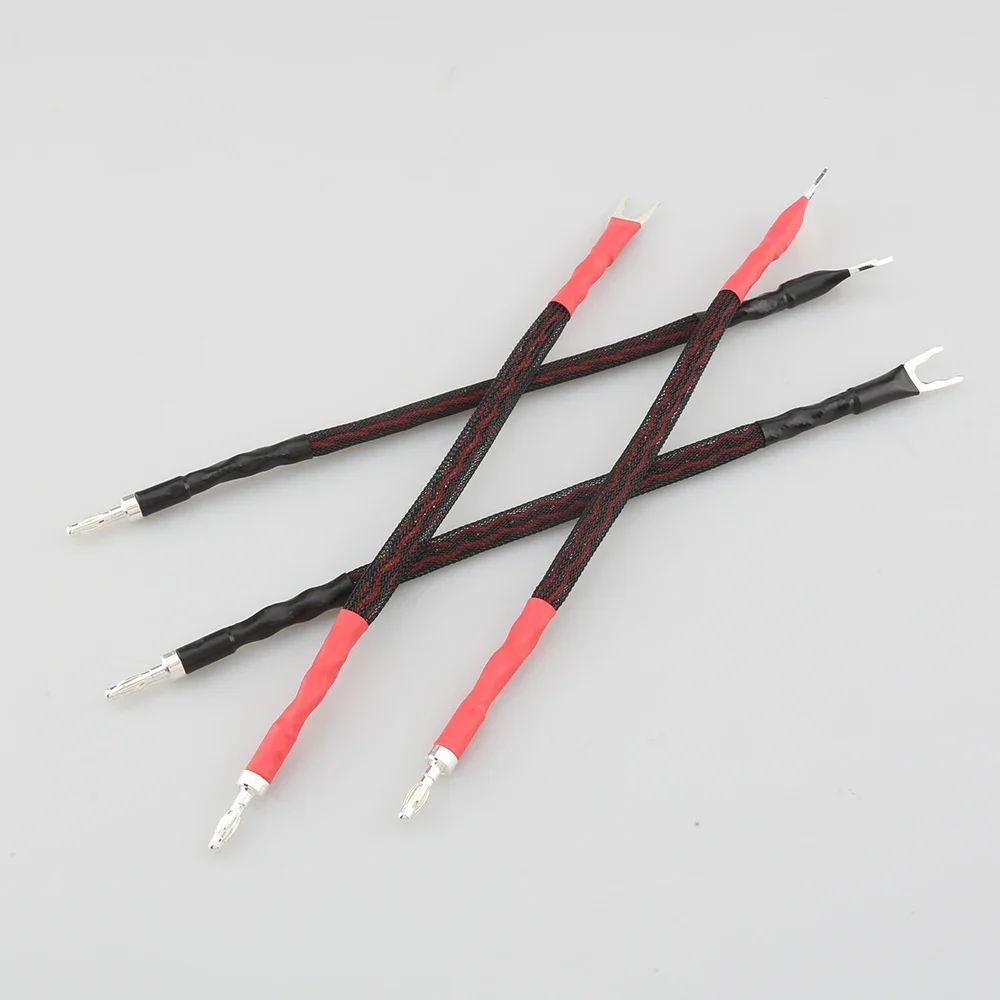 4 Uds 6AG Audio Hifi Cable de puente Chapado en plata Banana a Y pala Banana altavoz de alta fidelidad puente cable de altavoz cables de puente biwire