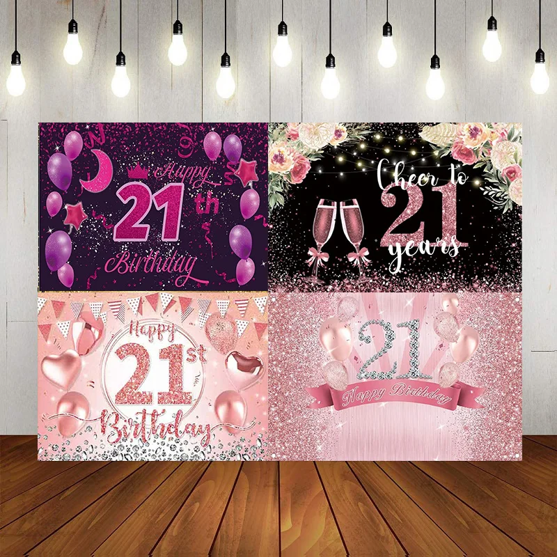 Happy 21st Birthday Party Banner Backdrop Decorations Black Gold Photography Background Sign Party Supplie Princess Prince Photo