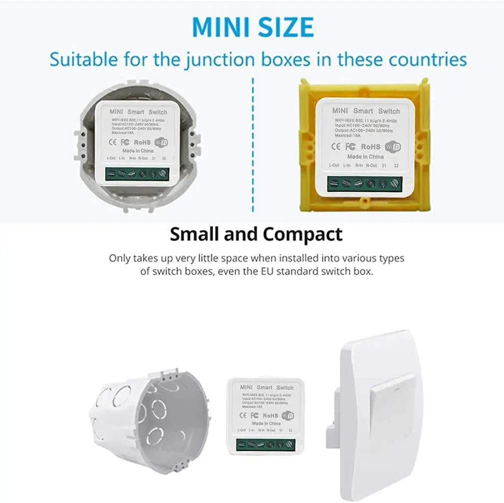Tuya-ミニ接続スイッチモジュール,Wi-Fi,Zigbee,16a双方向制御,スマートライフアプリケーション,音声制御,alexa,alice,Alexa,Google Homeで動作