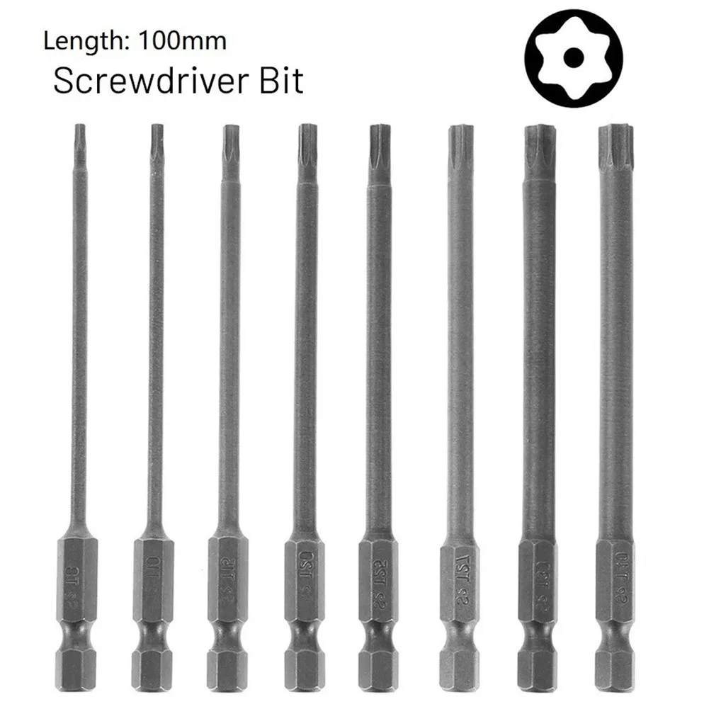 1Pc Torx Screwdriver Bit 6.35mm Shank Hex Wind Drill Head 100mm Screw Wrench Magnetic Star T8/T10/T15/T20/T25/T27/T30/T40