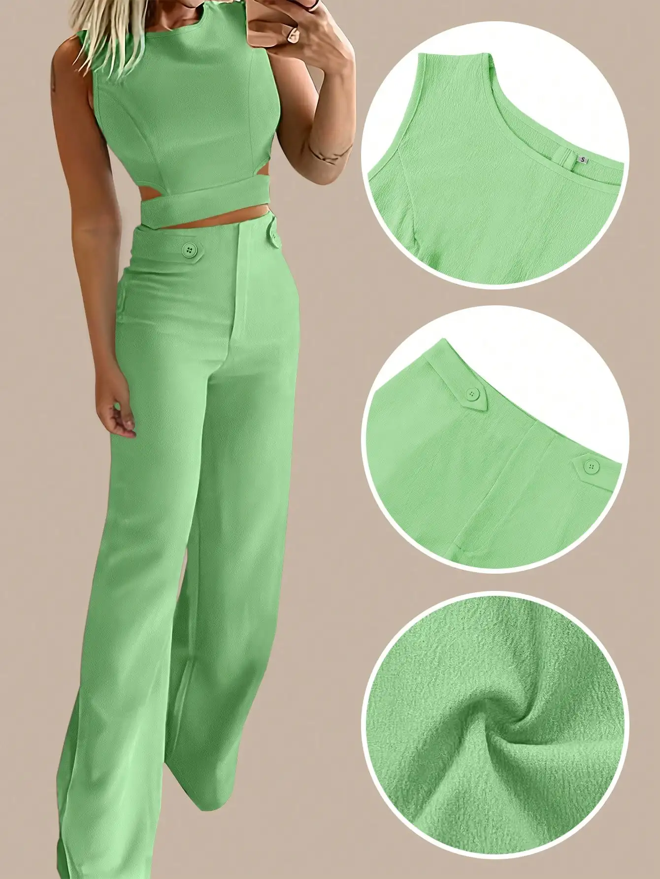 

Женский повседневный элегантный комплект из двух предметов однотонного цвета с пуговицами на лето