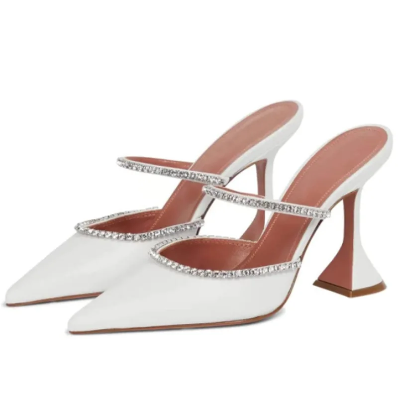 

Satin Pointed-Toe High-Heeled Slippers Transparent PVC Rhinestone Satin Wine Glass Heel Sandals Sexy Women's Shoes