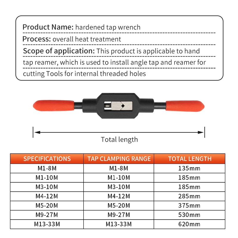 Hand Tap Wrench Screw Thread Metric Plug Tap Set Adjustable Tapping Device High Carbon Steel Clamp Tool M1-M8 M9-M27 M3 M4 M5 M6