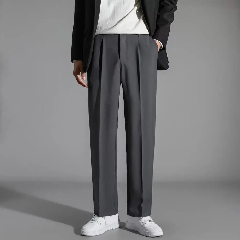 Men Suit Pants Elegant Men's Drawstring Suit Pants with Button Zipper Closure Straight Leg Slacks Solid Color for Formal