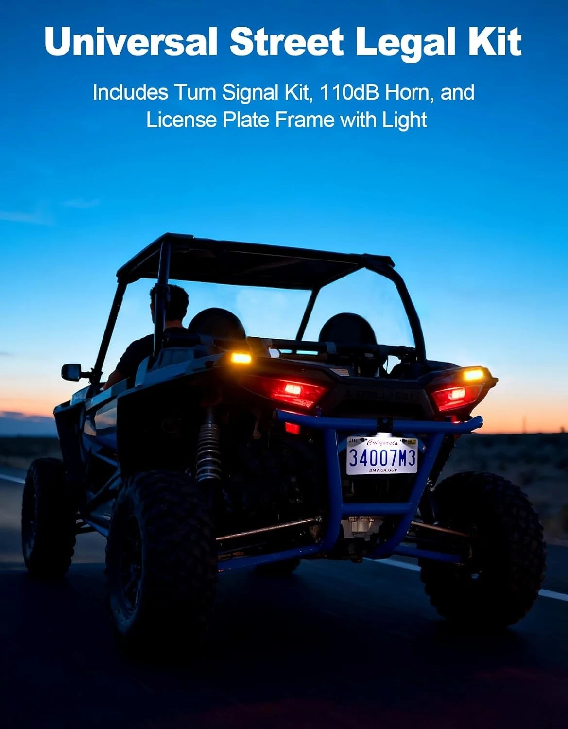 UTV Turn Signal Kit with 110dB Horn and License Plate Holder with Light UTV ATV Blinker with Lever Column / Switch Rocker Switch