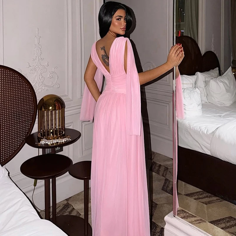 Robe de soirée Maxi en mousseline de soie, tenue de bal trapèze, Double col en v, arabie saoudite, pour occasions formelles, personnalisée, 2026