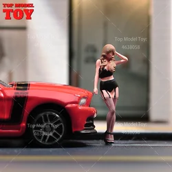 Painted Miniatures 1/64 1/43 1/87 Bra Socks High Heels Modern Girl Scene Figure Dolls Unpainted Model For Cars Vehicles Toy