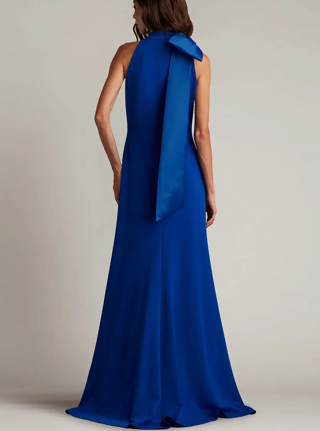 Lili's Couture Collection Store Elegant Royal Blue Satin Gown With Halter Neck Tie Back Detail & Maxi Skirt