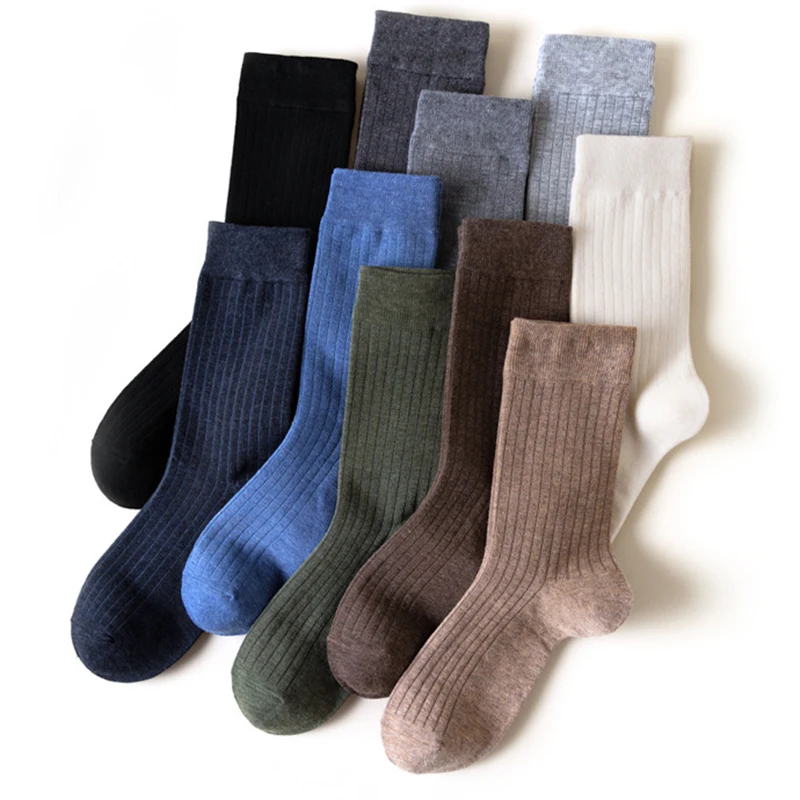 Calcetines de punto de hilo grueso para hombre, medias simples de longitud media, Color sólido, Otoño e Invierno