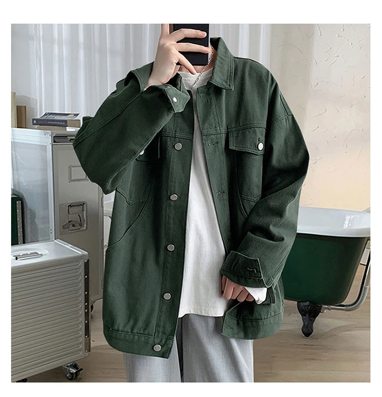 Autumn and Winter American Retro Denim Jacket with Multiple Pockets Workwear Trendy Casual Long Sleeved Jacket for Men
