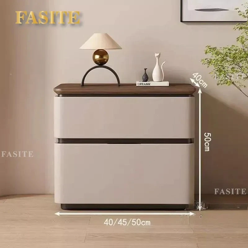 For Italian Style Minimalist Leather Bedside Table High End Light Luxury Modern Bedroom Furniture Simple Storage Nightstand