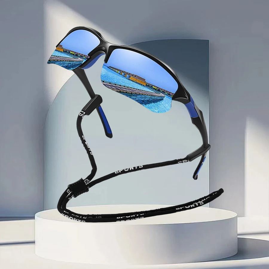 نظارات شمسية كلاسيكية للجنسين UV400 مع سلسلة نصف إطار نظارات واقية رياضية خارجية لتسلق الجبال والجري #3