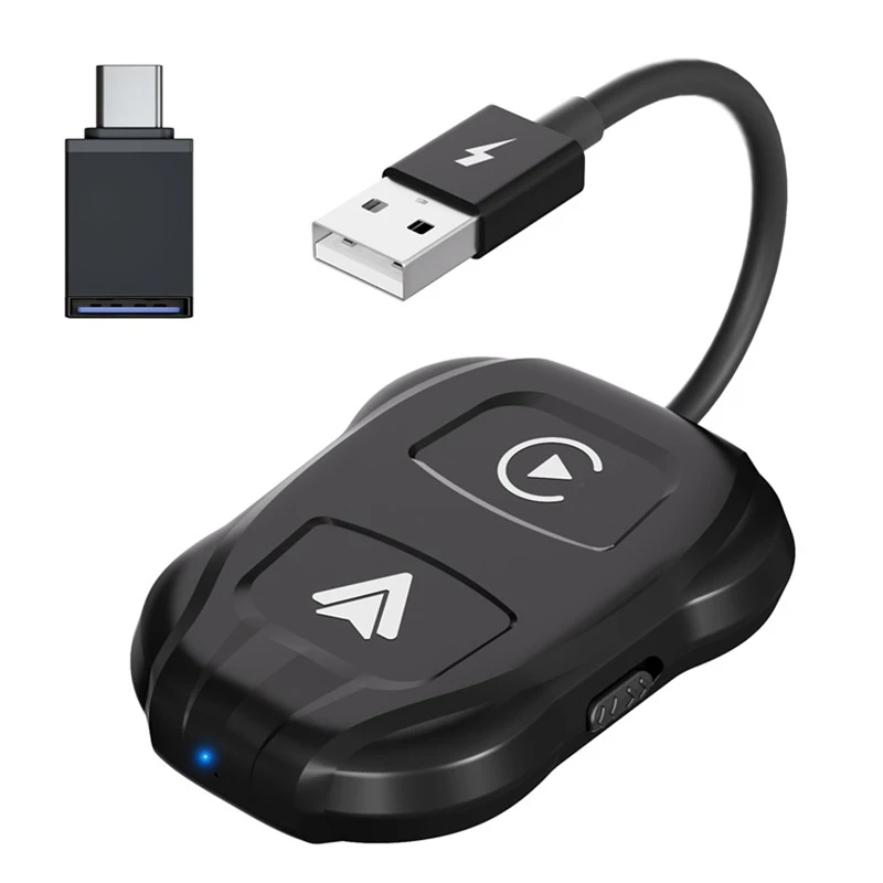 2 IN 1 Wireless Carplay Adapter for Android 11+/Iphone 12+ Plug And Play Converts Wired Carplay to USB/USB-C Auto Car Adapter