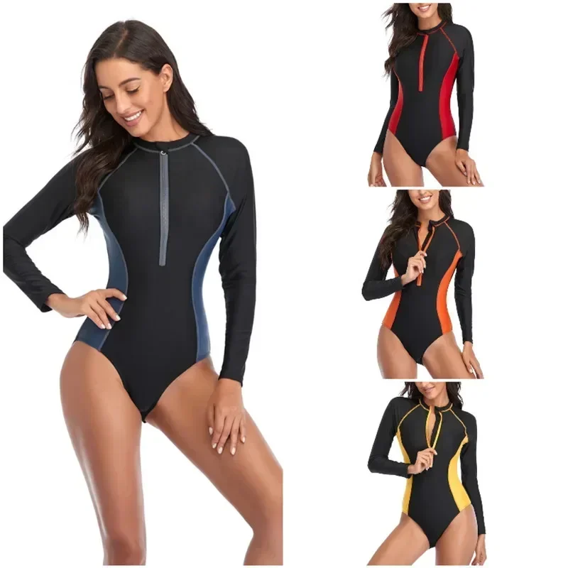 

Printed One Piece Swimsuit Women New Long Sleeve Surfing Suit Fashion Swimming Suit Bathing Suits Swimwear Woman Wetsuit