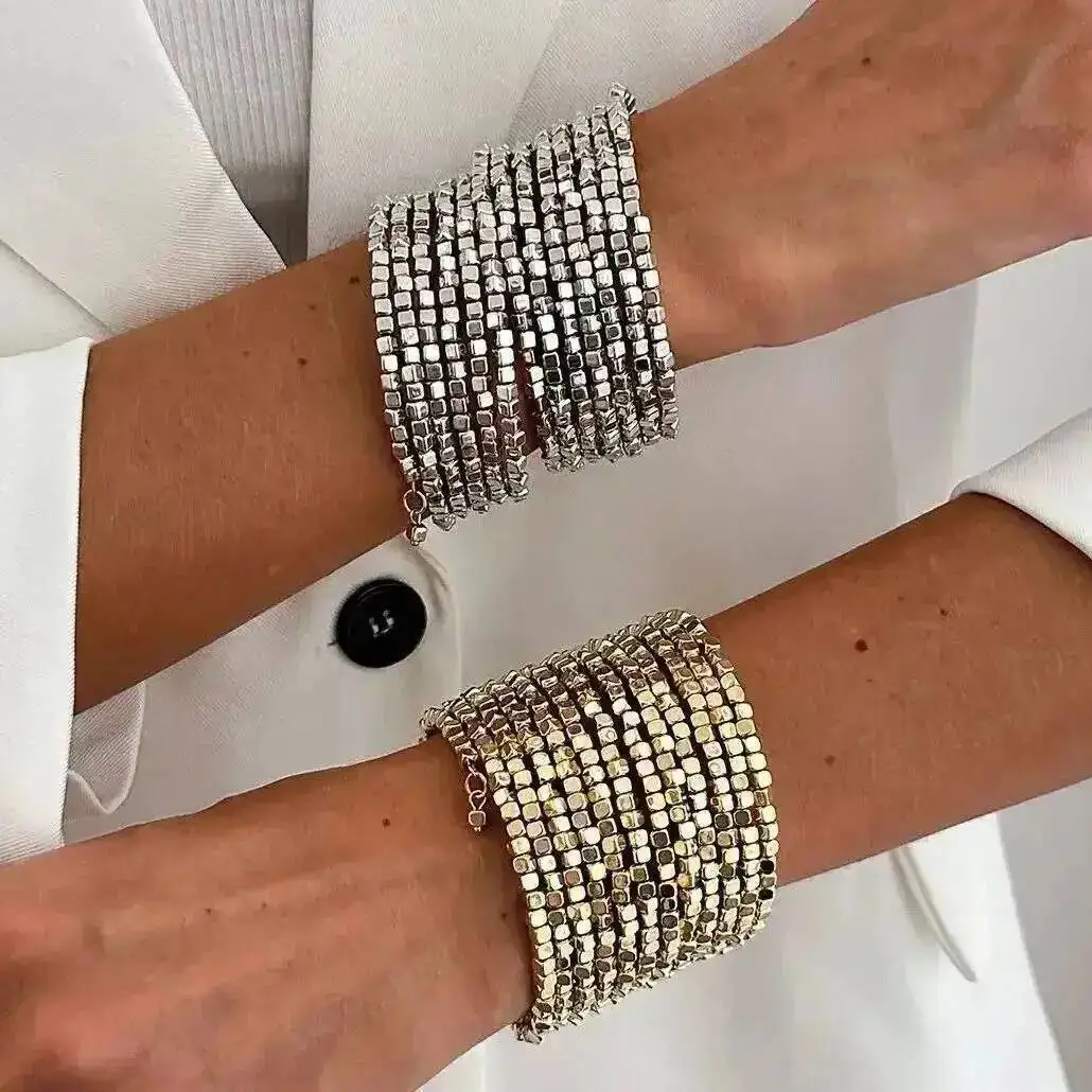 

PuRui 2026 New Punk Vintage CCB Acrylic Bead Bangle for Women Exaggerated Multi-Layer Gold Color Wide Bracelet Steampunk Jewelry