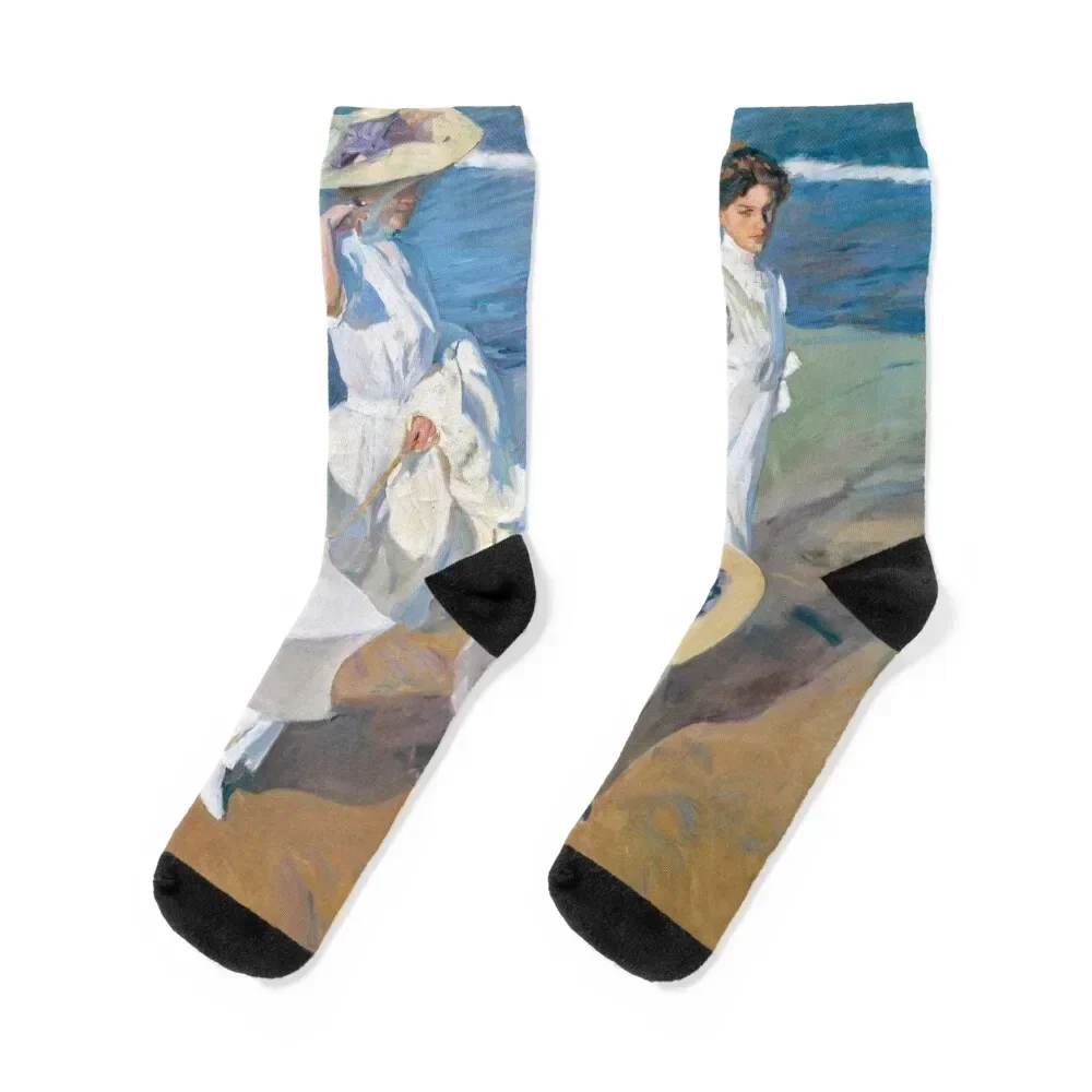 

Strolling along the Seashore by Joaquín Sorolla Socks crazy bright garter fashionable custom sports Boy Socks Women's