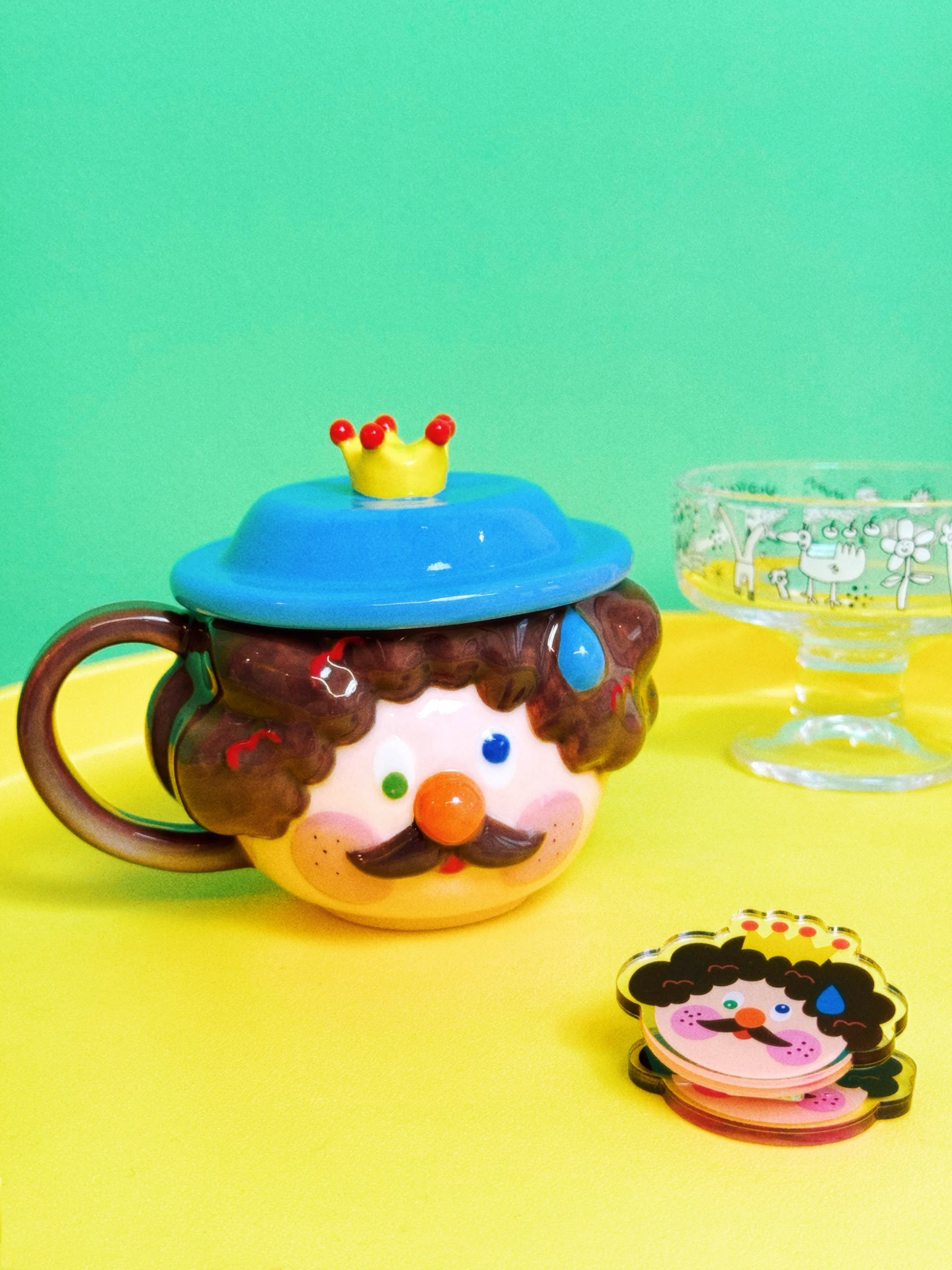 

Original Little King Doudou Girl Cerc Water Cup Cute Cartoon Personalized Creative Gift Handle Sle Subtle Color Glaze