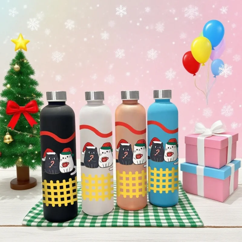 

3D Printed Christmas Cartoon Cute Cat Water Fade-Resistan 1000ML Large Capacity Bottle - Cute Festive Design for Holiday Drinks