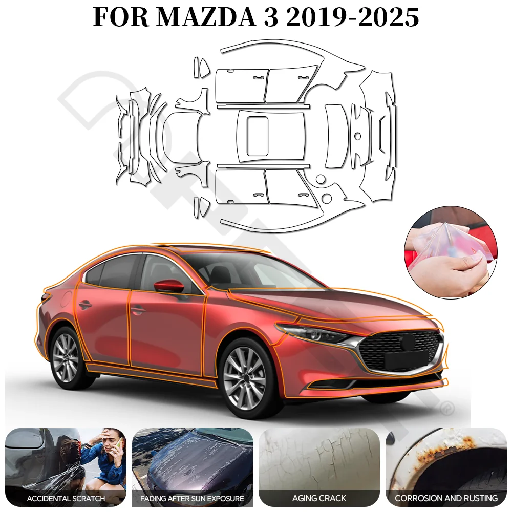 

For Mazda 3 2019-2025 TPU Car Film Pre-Cut 8.5Mil Paint Protection Film Full Vehicle PPF Kit Anti-scratch Protective PPF Film
