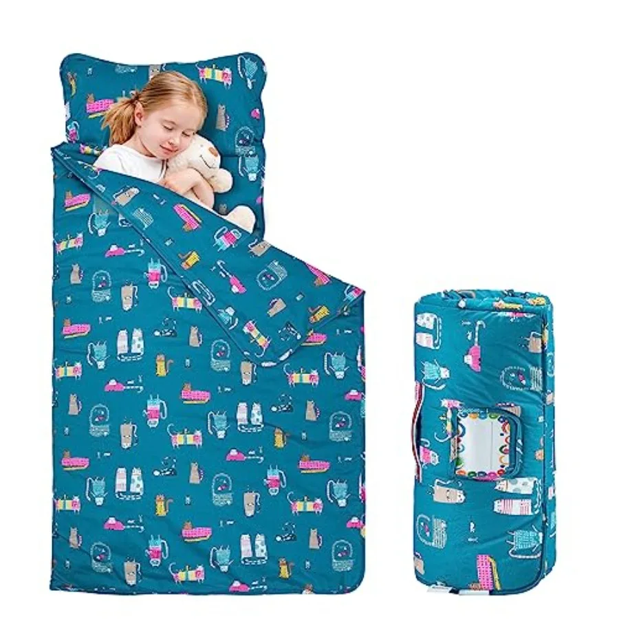 

Nap Mat with Pillow and Blanket 100% Cotton with Microfiber Fill Padded Sleeping Mat for Daycare Preschool Toddler Prek Girls C