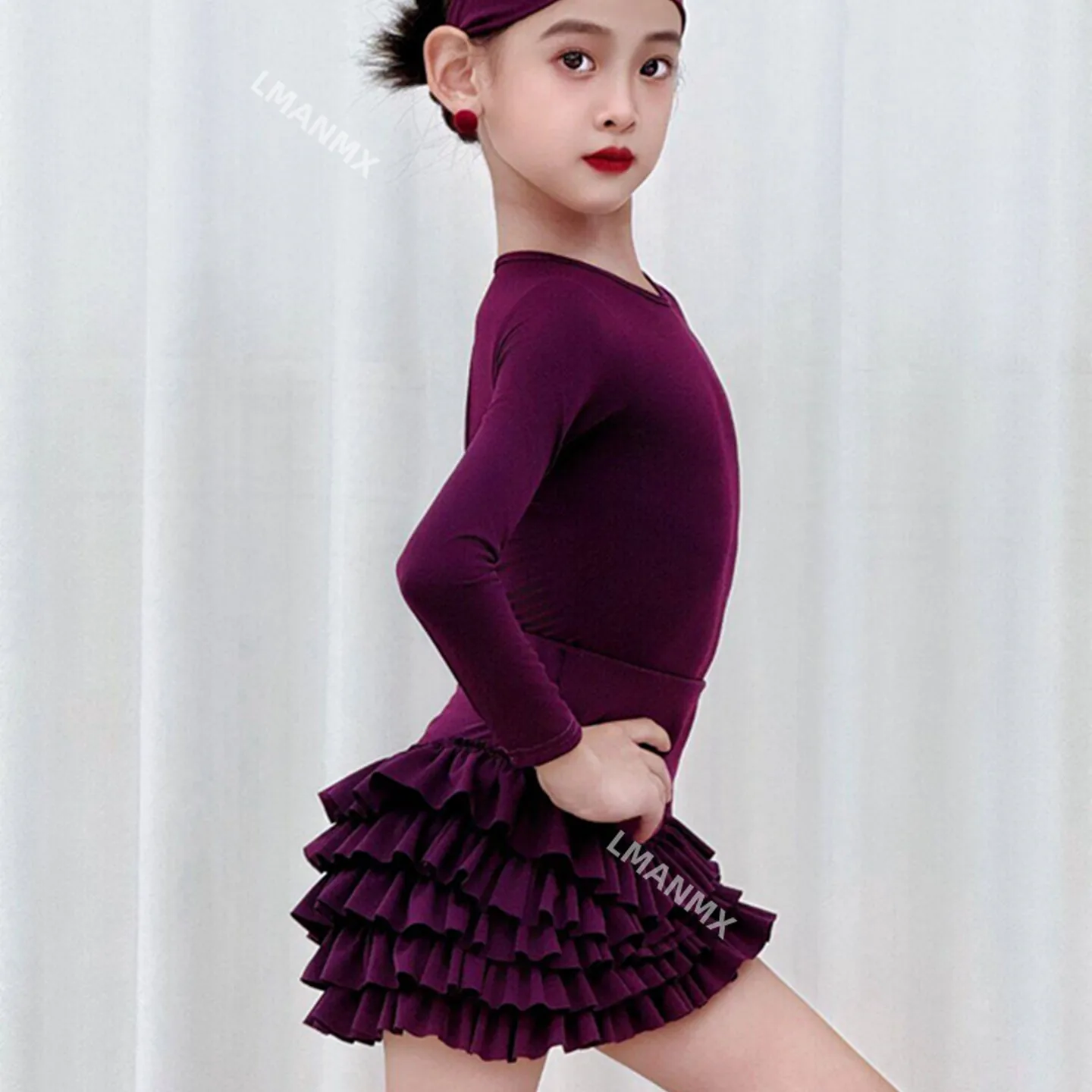 ชุดเต้นลาตินแขนยาวสำหรับเด็กผู้หญิง รุ่นใหม่ ฤดูใบไม้ร่วง/ฤดูหนาว ปี 2025 สำหรับการฝึกซ้อมประจำวันระดับสูง