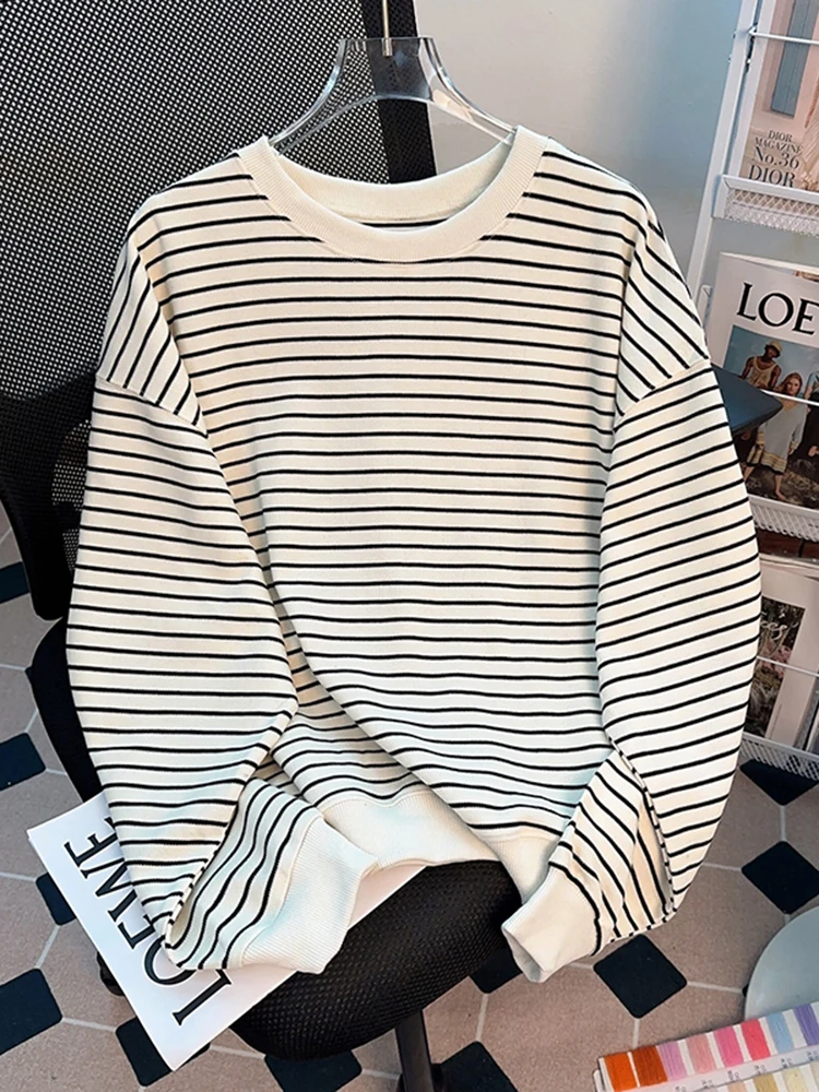 

Женская полосатая толстовка с длинным рукавом, тонкий топ с круглым вырезом, весна-осень, модная новинка