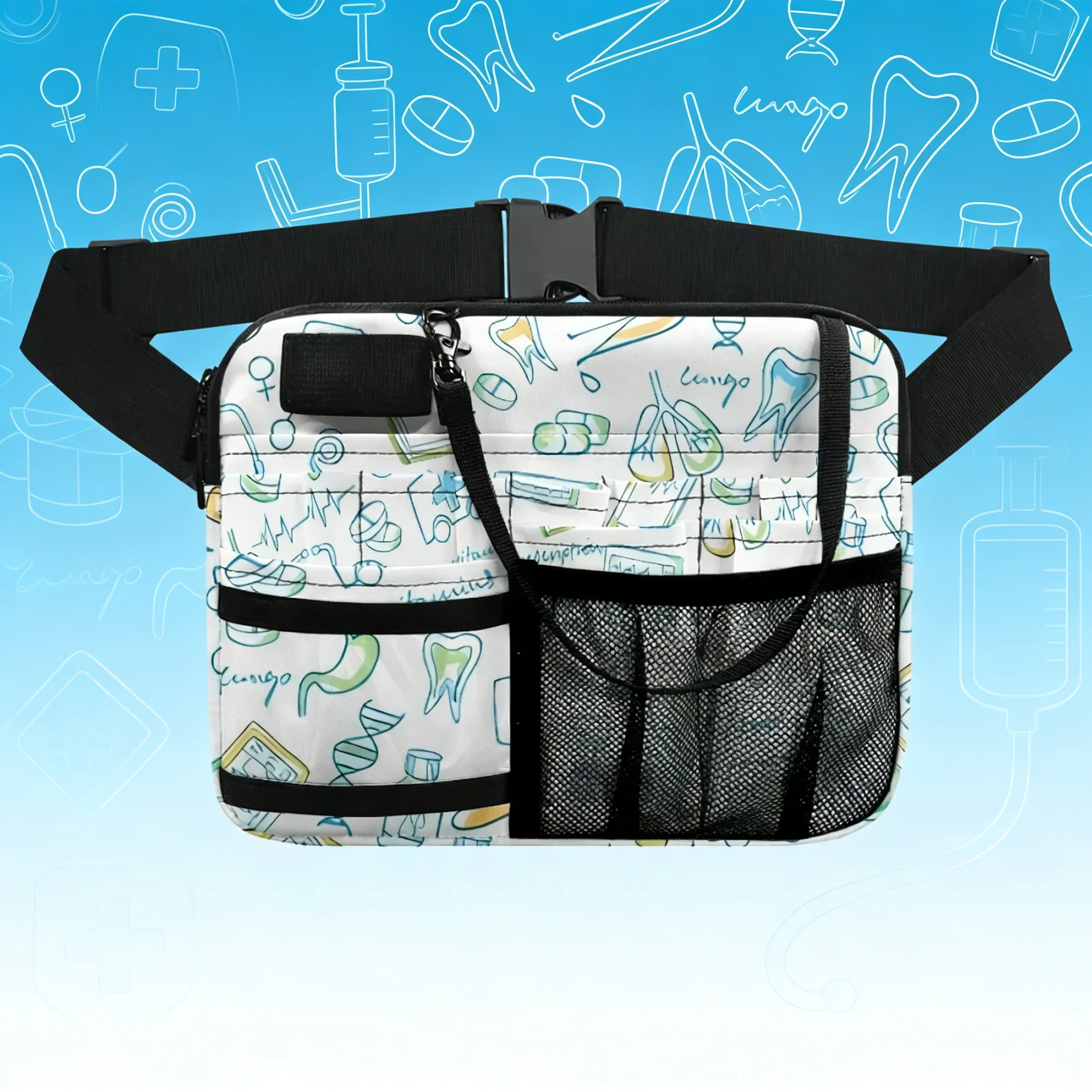 

Nurse Tool Belt Bag with Cute Medical Pattern, Practical Organizer Pouch with Multi-Pockets, Adjustable Strap Waist Bag Perfect