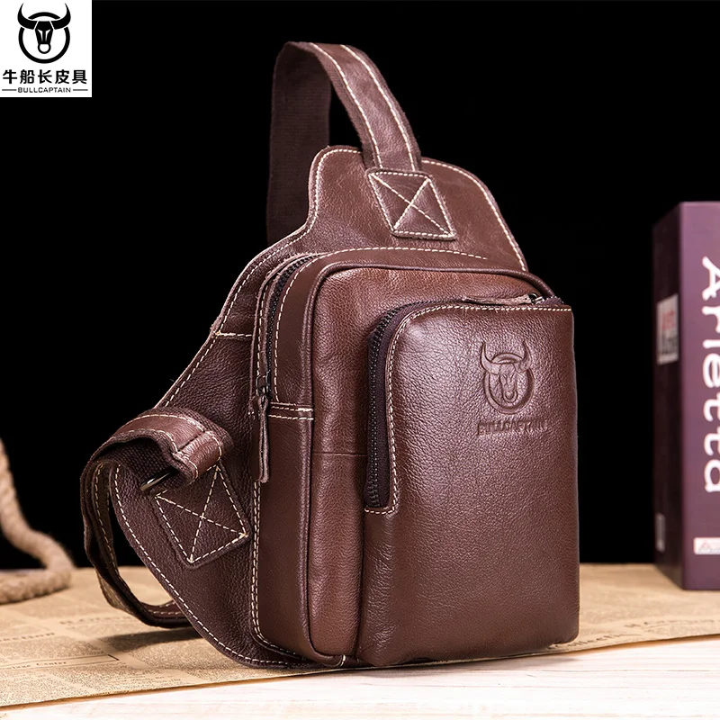 

BULLCAPTAIN Men's Fashion Chest Bag Soft Leather Chest Bag Men Casual Messenger Bags Large-Capacity Business Bag's