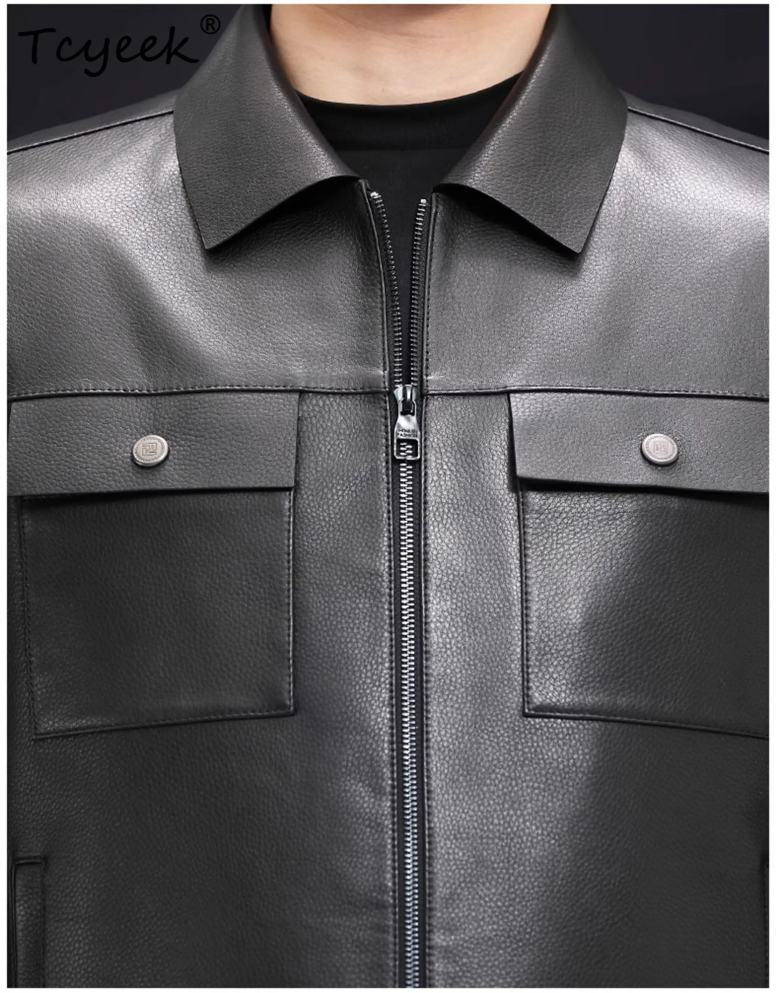 Tcyeek Top Layer Deerskin Real Leather Jacket Men Spring Clothes Motorcycle Coat Man High-quality Slim Fit Trendy Jaqueta Couro