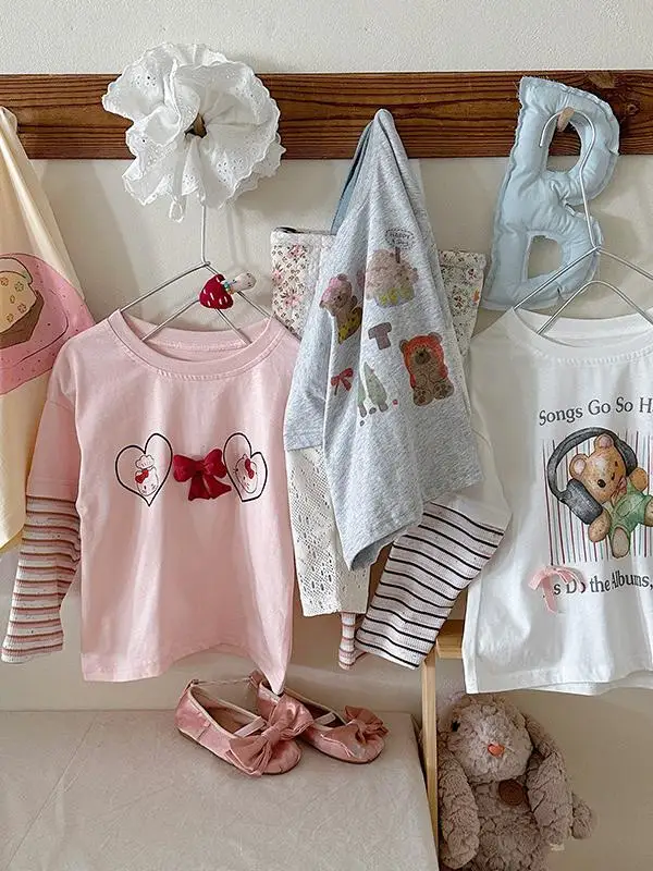 

Faionable корейская футболка для девочек Long Sve round Ne Base irt Весна Осень Модный комплект из двух предметов из хлопка