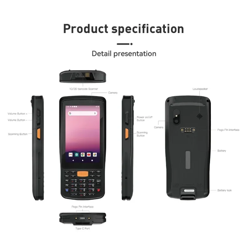 2025 رائجة البيع رائجة البيع Salehot Sale4inch بالجملة OEM ODM لوحة المفاتيح الرقمية أندرويد 11 جامع البيانات IP68 8-Core الكمبيوتر المحمول Sma