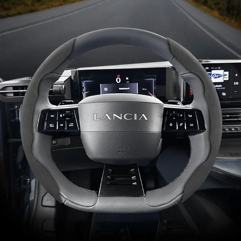 Suitable for Lancia Anti-Slip Buckle Segmented Suede Steering Wheel Cover, Anti-Slip and Durable, for Models Like Ypsilon, Delta