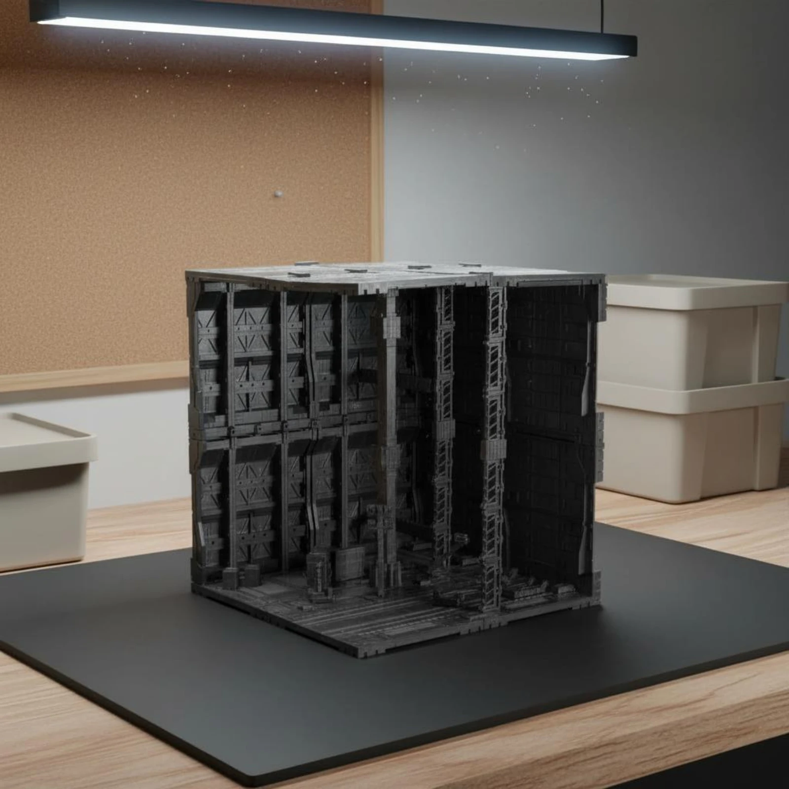 Hangar Scene Board Futuristic-Fi Industrial Corner Scene Board Miniature Display Base Gray Plastic Scene Setting Backdrop view 6