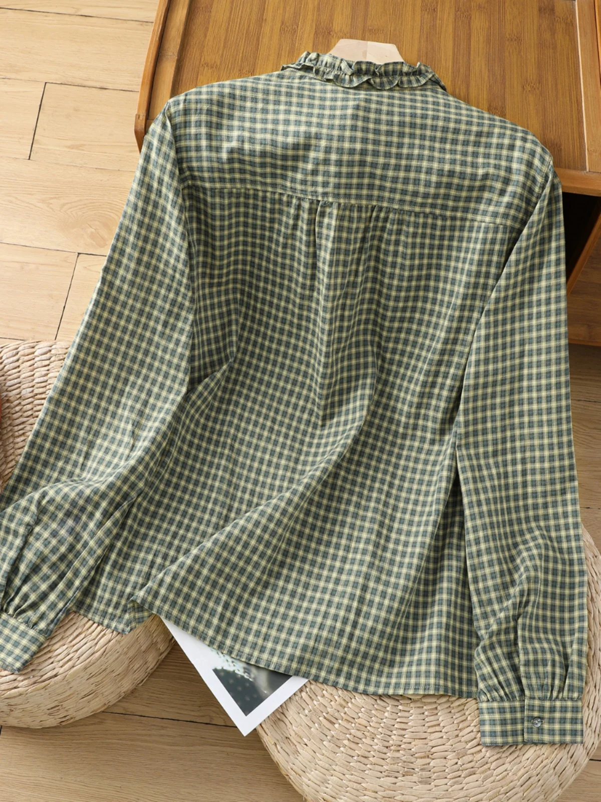 een Plaid Cotone Lino Casual irt Donna Autunno Nuovo Sle Versatile Vestibilità ampia Lunga Sve Button up irt Anti-età