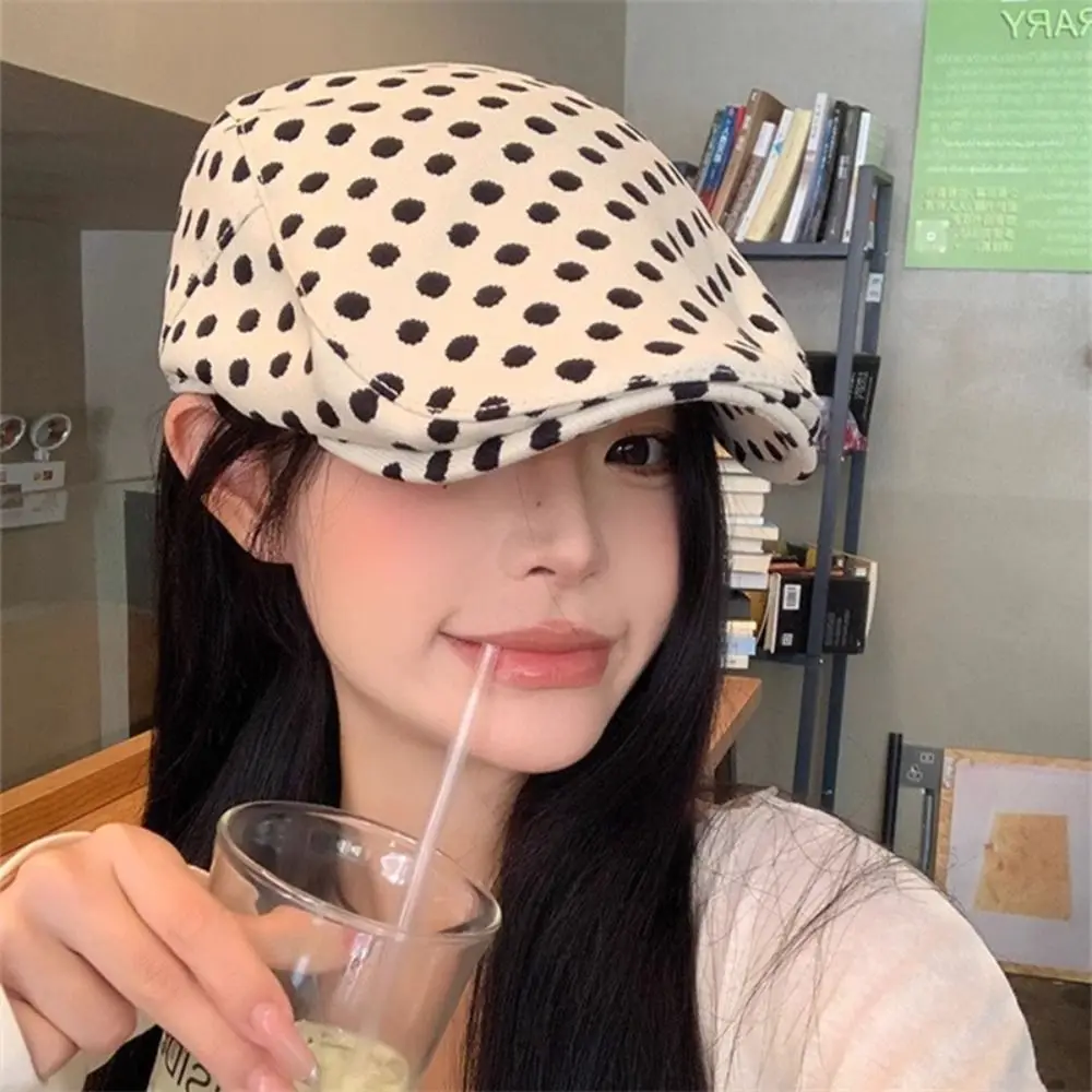 Personality Y2k Polka Dot Beret Cotton Visor Forward Cap Korean Style Dot Leopard Retro Painter Hat orward Hat