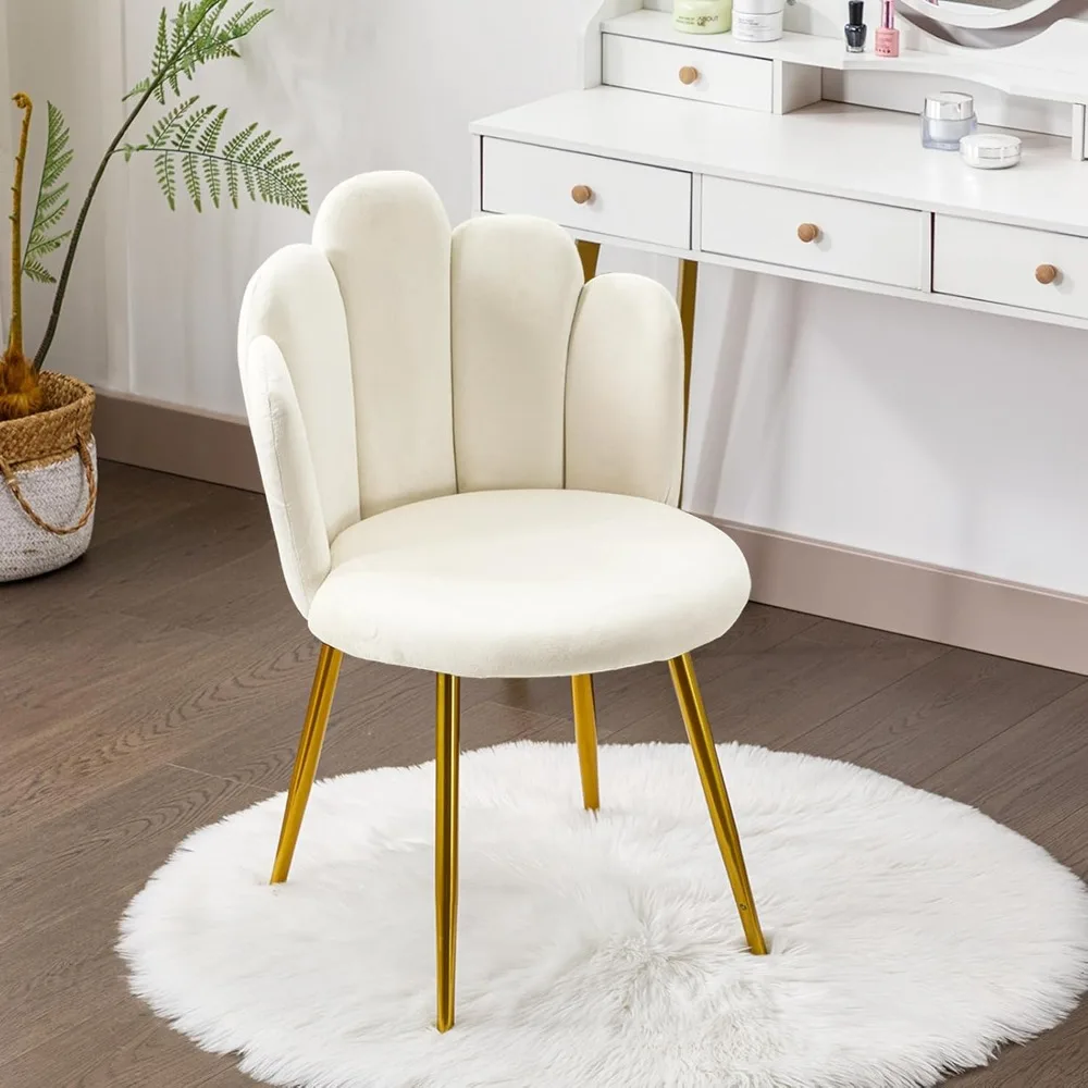 Powder Room Makeup Chair - Medieval Modern Living Room Bedroom Decoration Chair, Gold Leg Velvet Chair (Cream)