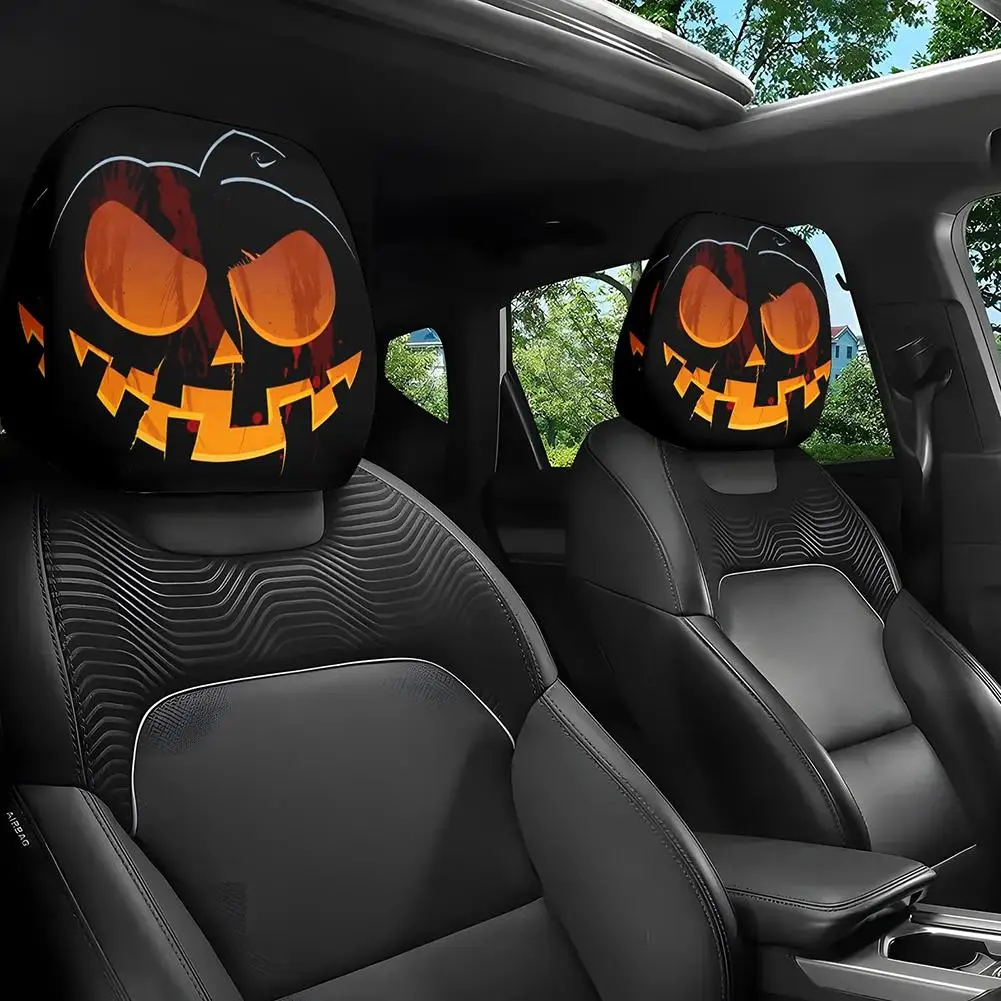 Funda para reposacabezas de coche de Halloween, decoración Interior de coche, cubierta con estampado de ojos grandes, funda para asiento de dibujos animados, reposacabezas de calabaza malvado X8S3