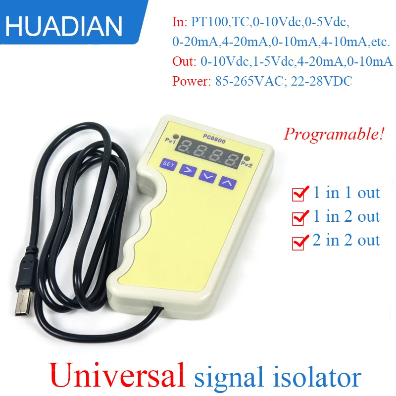 PT100 PT1000 Thermocouple 4-20ma 0-10v Input Output Universal Signal Isolator with Programmer