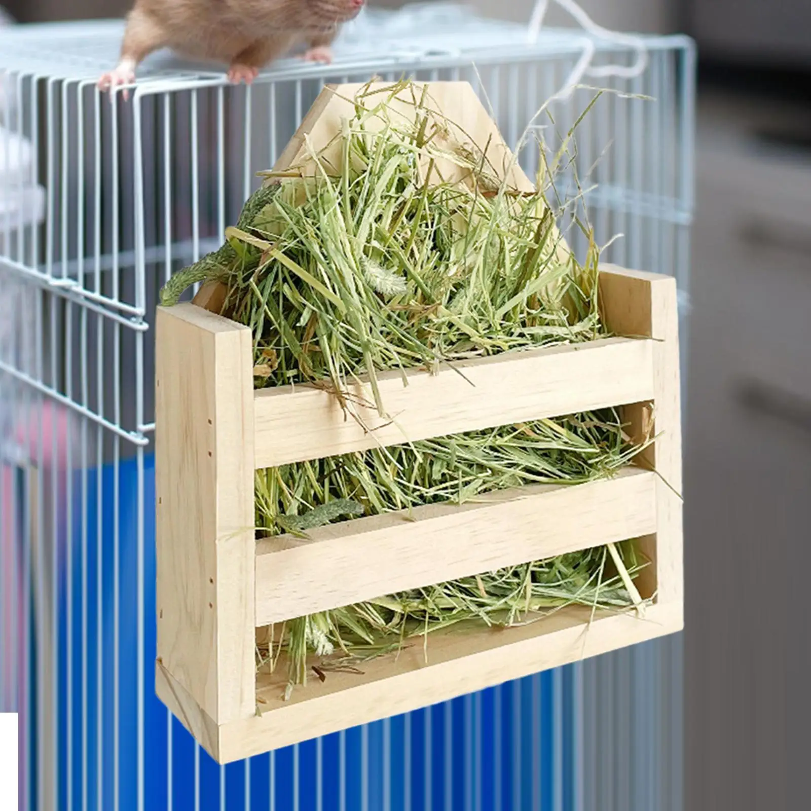 Rabbit Hay Feeder Rack Hanging Fixed Wood Bunny Food Feeding Manger for Pet Rabbits Chinchilla Hamster Small Animals Cage Bunny