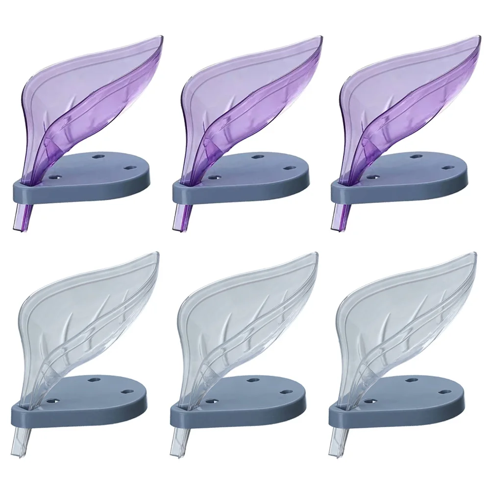 

6pcs Soap Holder Leaf-shaped Storage Box Suction Drying Rack for Bathroom Kitchen Shower Bathtub Non-rusting Portable Soap Dish