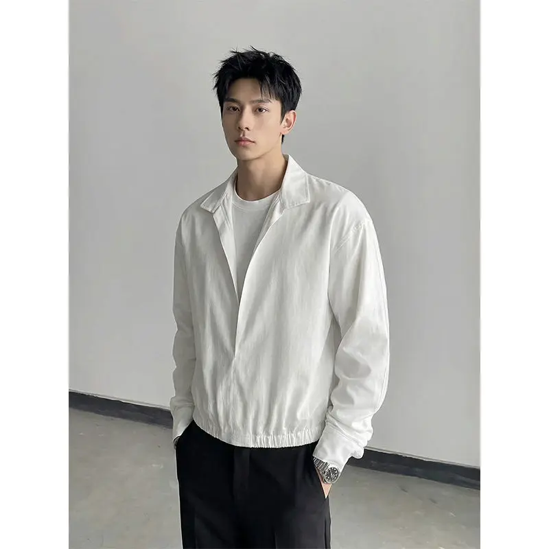 

Loose Fit Fake Two-Piece irt Men's High nce Casual Sle White CleanFit Overhead Top Retro Old Money Trend