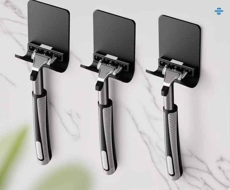 Punch Free Wall Mount Razor Holder Stainless Steel Storage Hook, Bathroom Men Shaving Shaver Rack Accessories Organizer