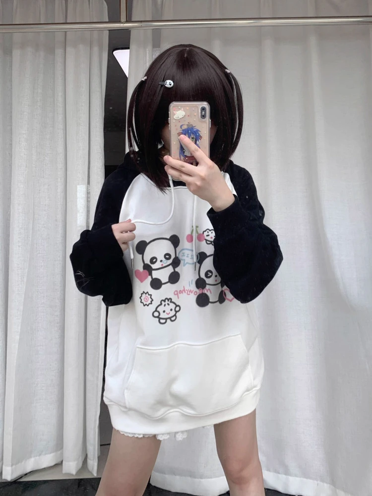 ADAgirl Kawaii Panda Print Hoodies Women Anime Long Sleeve Sweatshirt Female China Style Oversized Streetwear Cutecore Clothes