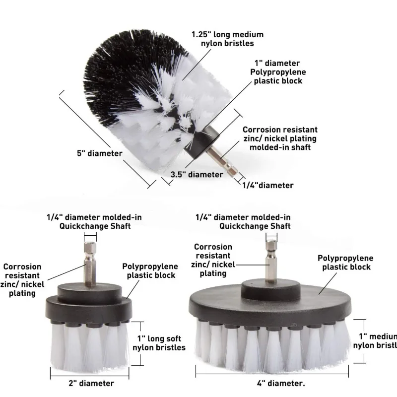 3pcs/set, Drill Brush Set, Power Scrubber Brush, Drill Brush Attachment, Multipurpose Power Scrub Brush, Suitable For Grout Floo